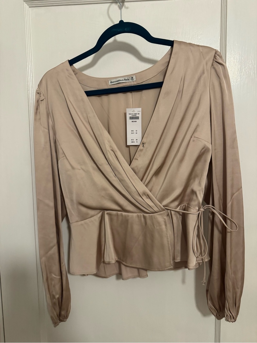 Abercrombie & Fitch Champagne Satin Wrap Peplum Blouse